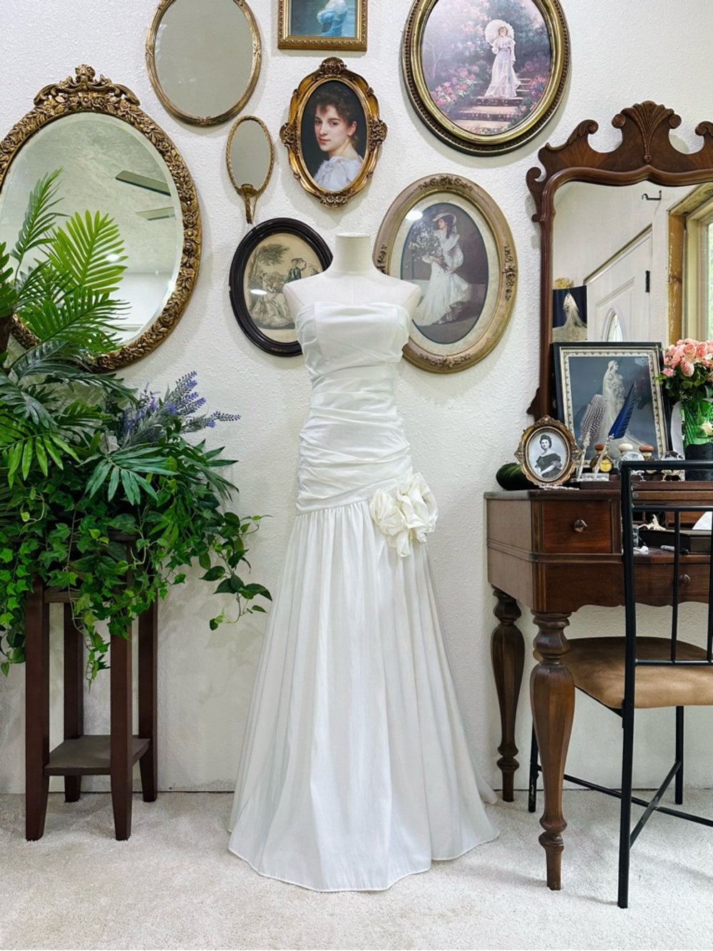 Strapless White A-Line Bridal Dress with Floral Side Accent